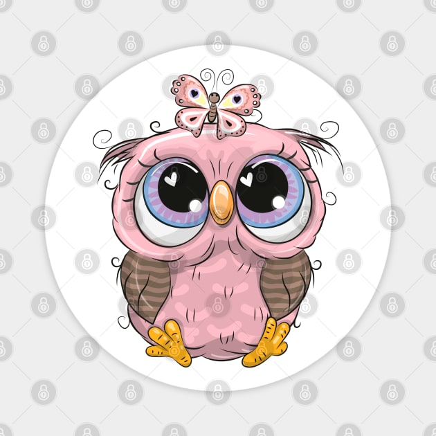 Cute Cartoon pink owl Magnet by Reginast777